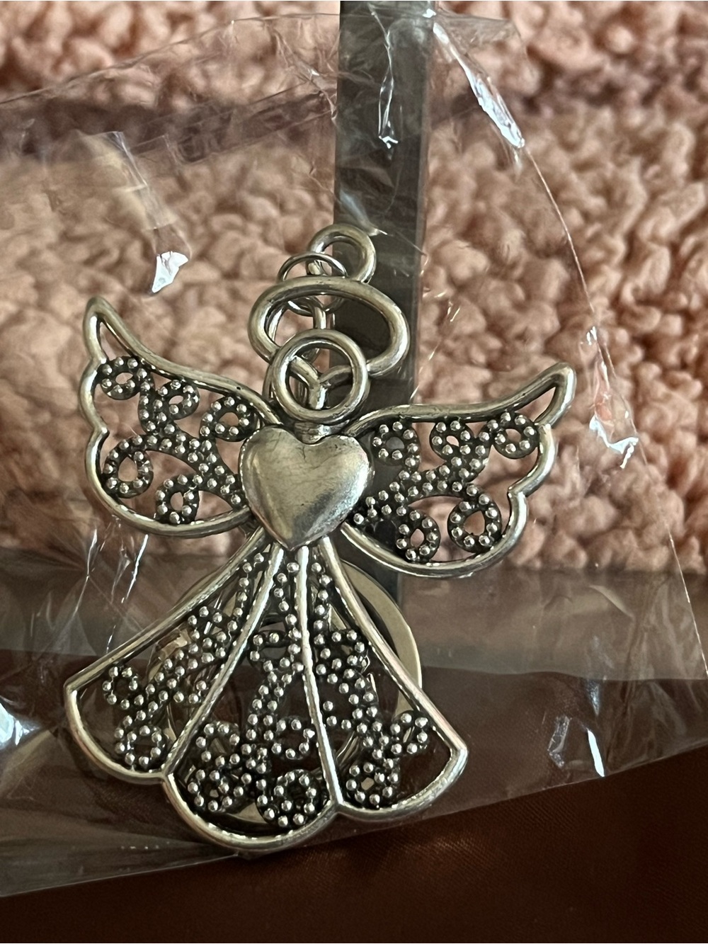 Silver Tone Angel Heart Charm